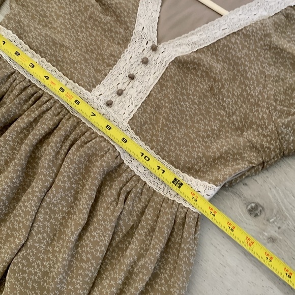 In Loom Floral Border Print Midi Dress‎ Size S cream tan boho cottage core - Picture 11 of 13